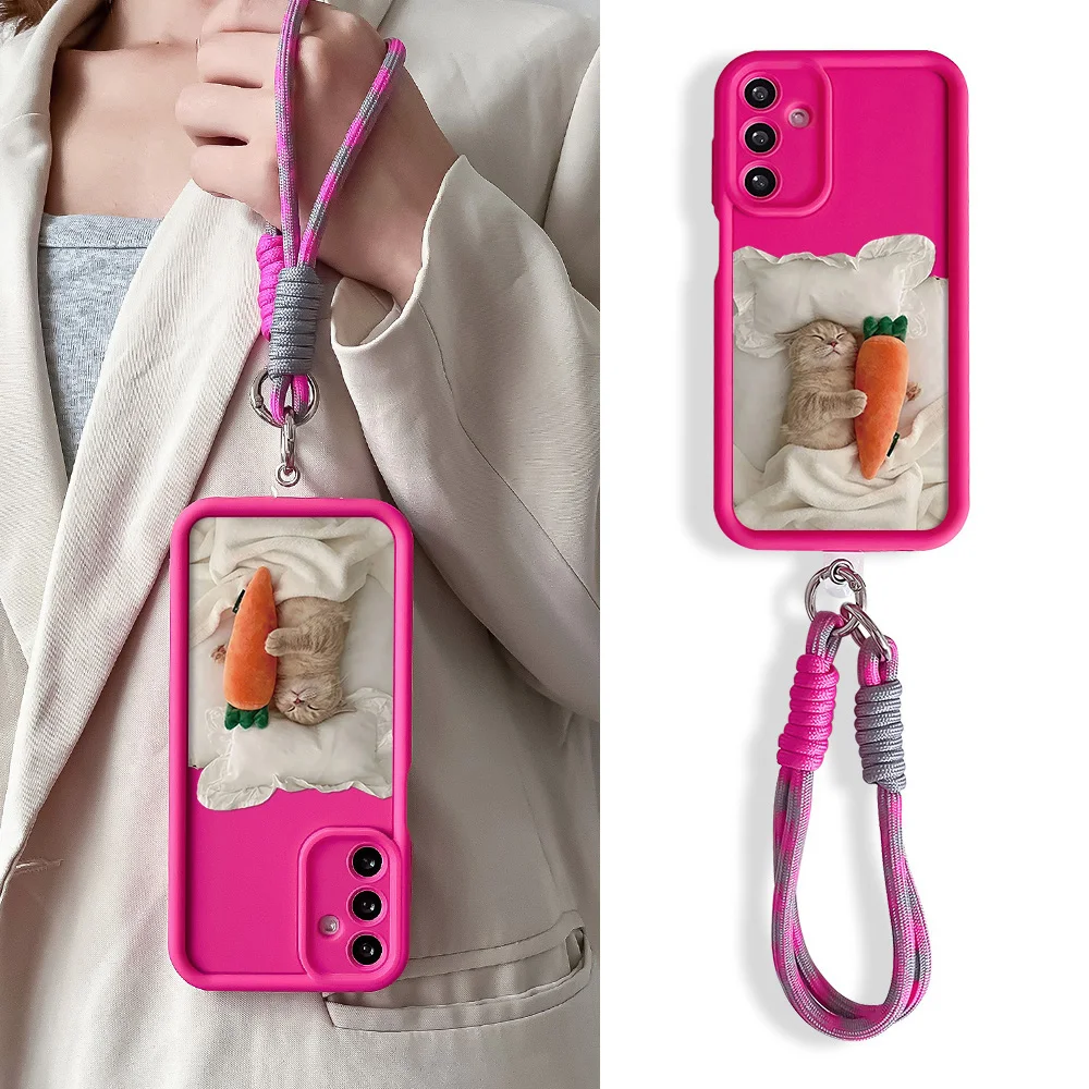 Lanyard Case For Samsung A55 35 54 15 34 25 24 73 53 33 23 71 51 72 52 22 14 56 36 26 16 32 13 Cat Carrot Wrist Chain Cover