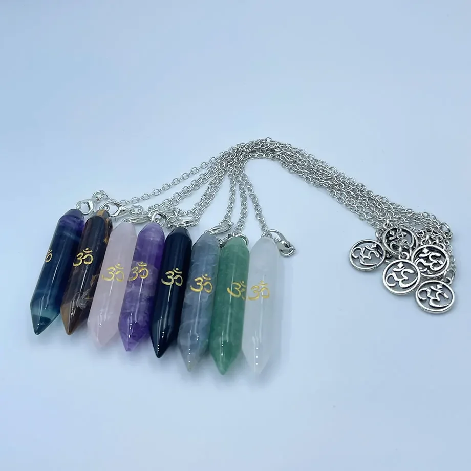 Natural Gem Stone Pendant Crystal Pendulum for Divination Answer Reiki OM Charms Fluorite Amethysts Clear Quartz Pendulos