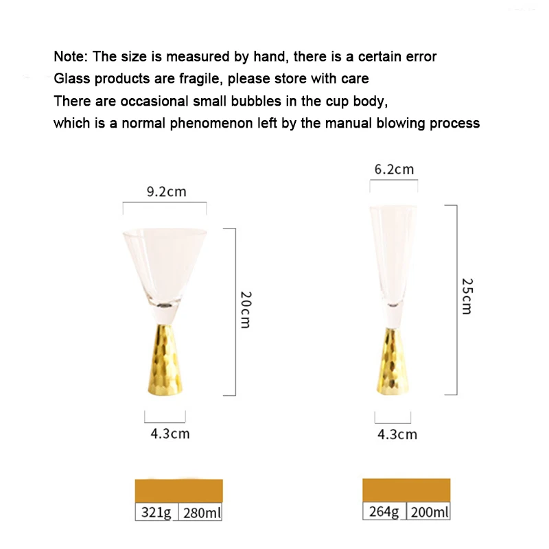 (Can Engrave Logo) 280ML Crystal Glass Champagne Cup, Home Cocktail Glass, Red Wine Cup, Electroplated Brandy Cup, Wine Tasting