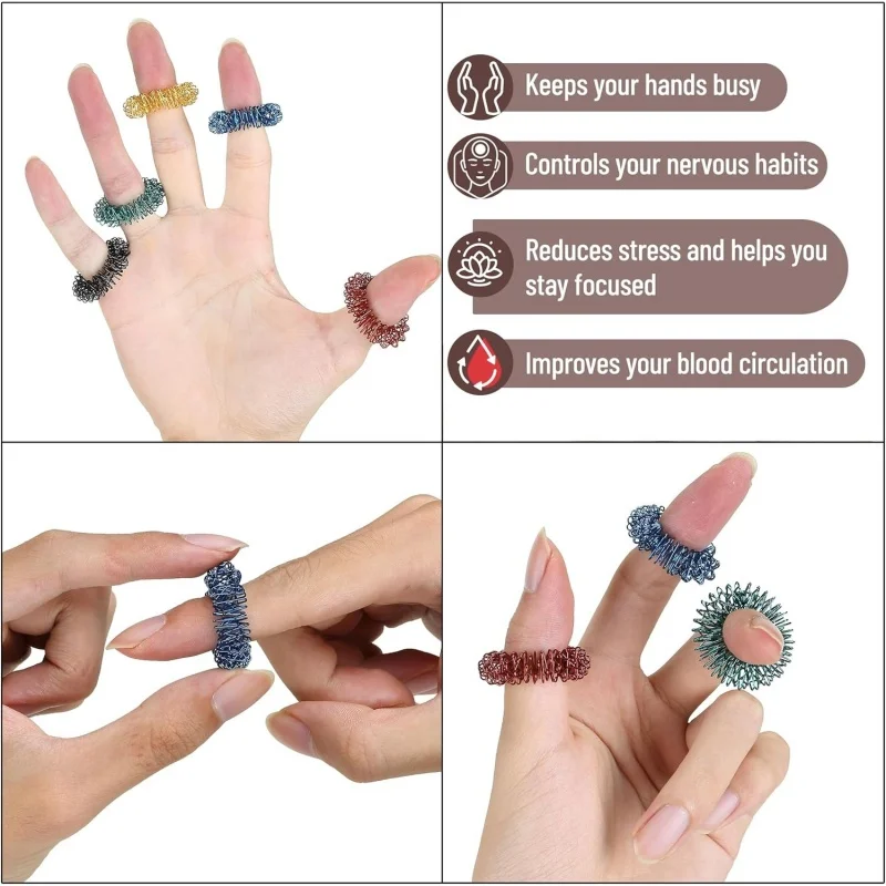 10/20PCS Acupressure Rings Spiky Sensory Rings for Fingers Silent Stress Reducer and Massager for Teens Adults ﻿ADHD Autism