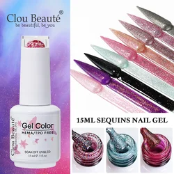 Clou Beaute Glitter Gel Nail Varnishes Winter Color Sparkling Sequins Soak Off UV LED Varnish Nail Art Decoration Base Top Coat