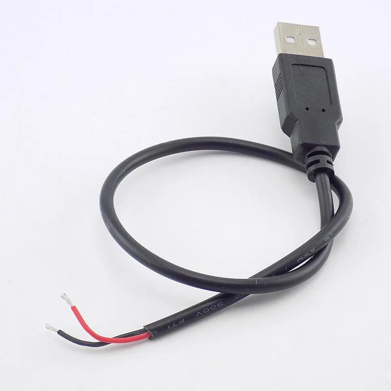 Adaptor pengisi daya kabel 2 Pin pria, isi daya untuk perangkat pintar DIY kawat konektor L19 0.3/1/2M DC 5V USB 2.0 tipe A Male