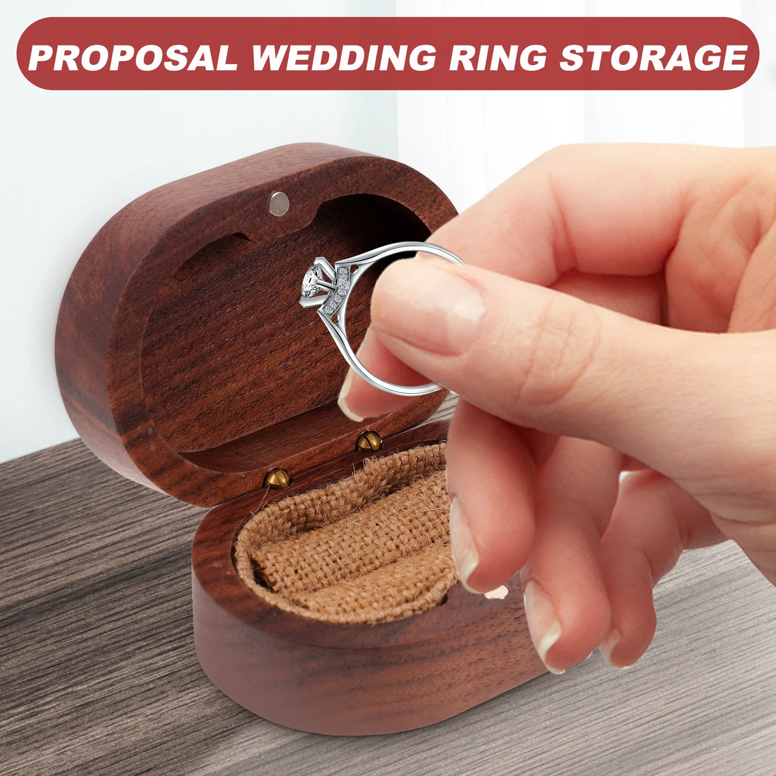 

Коробка для колец из цельного дерева, деревянный органайзер для ювелирных изделий в деревенском стиле для помолвки, свадьбы, коробки для обручальных колец