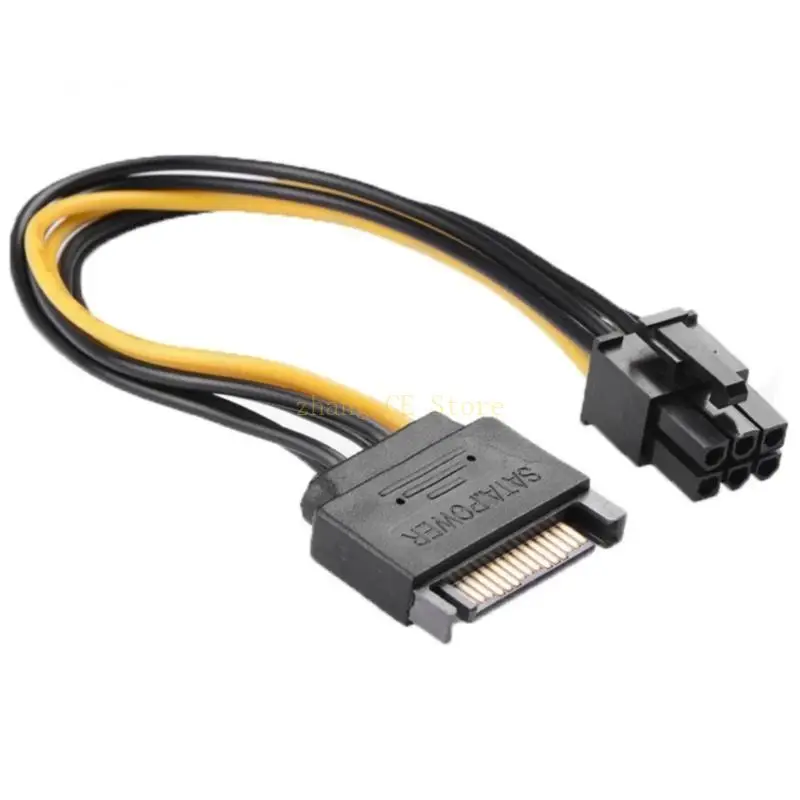 M5TD Sata15P to 6P Male Power Cable for Video Card Use Flame Resistant PVC Coating