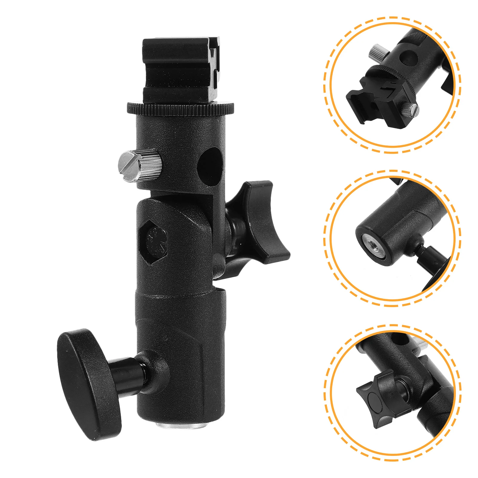 

Flash Bracket 1/4" 3/8" Thread Swivel Base Tripod Light Stand 180° Vertical 360° Horizontal Top Hot Shoe Clip