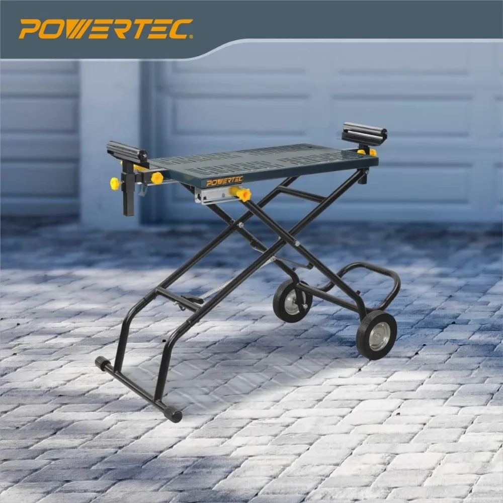 POWERTEC MT4005V Universal Folding Mounting Deluxe Rolling Miter Saw Stand, Super Grip 8-Inch Rubber Wheels, 440lbs