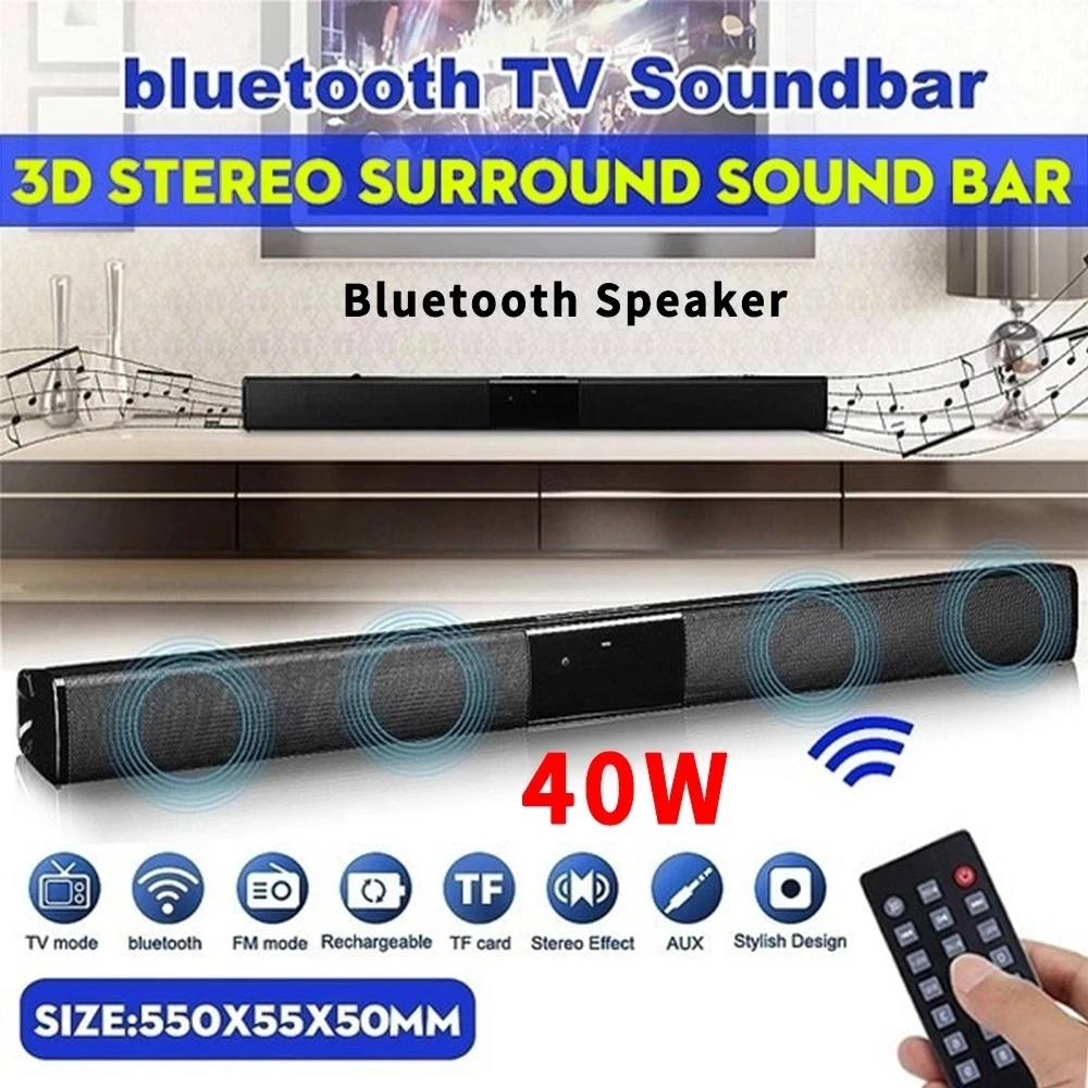 40W Soundbar TV Portable Bluetooth-compatible Speaker Sound bar Wireless Column Home Theater Sound System RCA AUX For TV PC