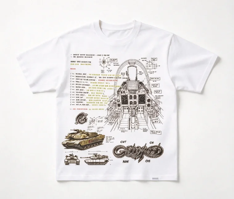 2026 new Tank Structure Blueprint Technical Drawing Graphic T Shirt Unisex Black Short Sleeve Streetwear Casual Loose Daily Top