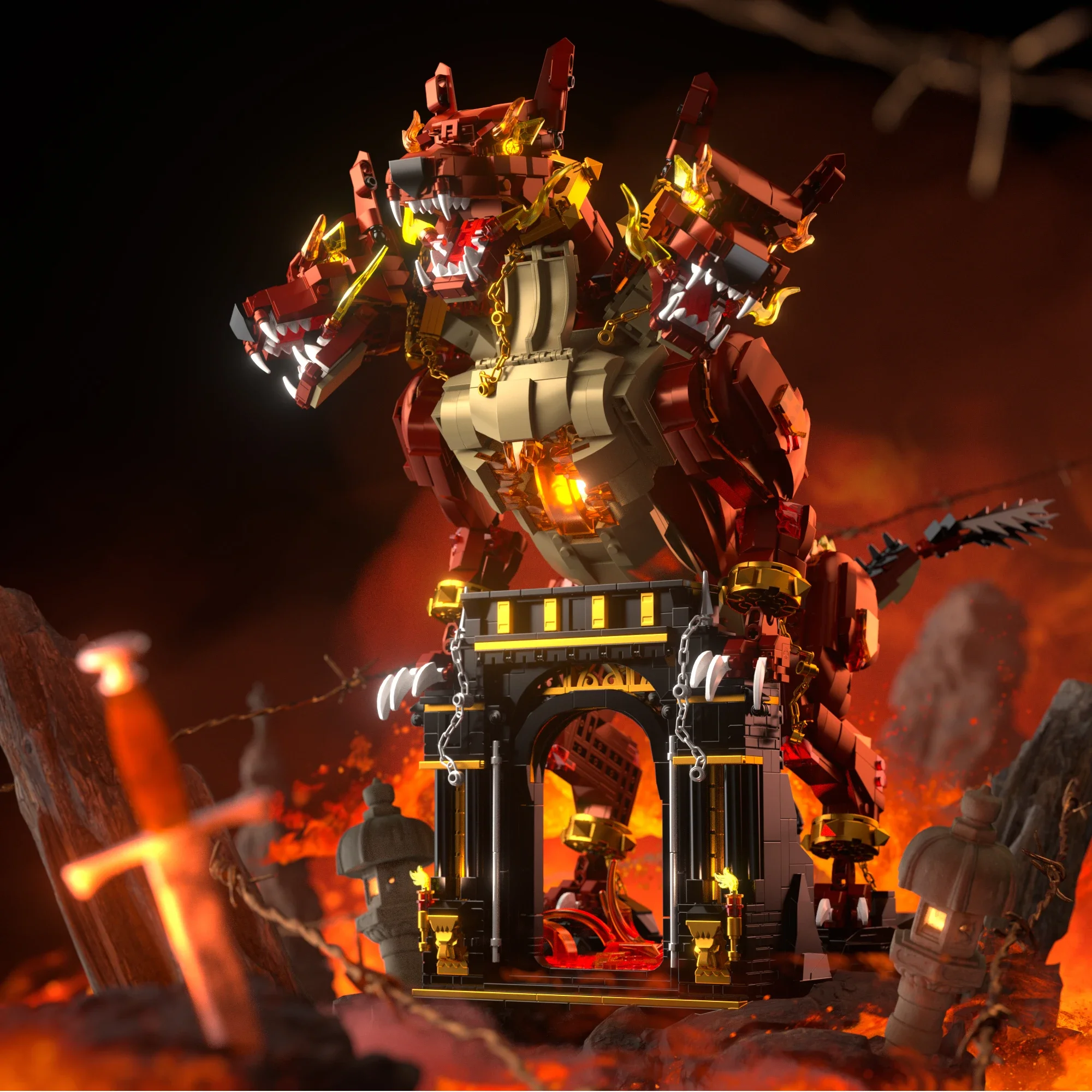 2317PCS MOC Hell Driekoppige Hond Bouwstenen Film Cerberus van de Inferno Model Splicing Montage Baksteen Puzzel speelgoed Gift