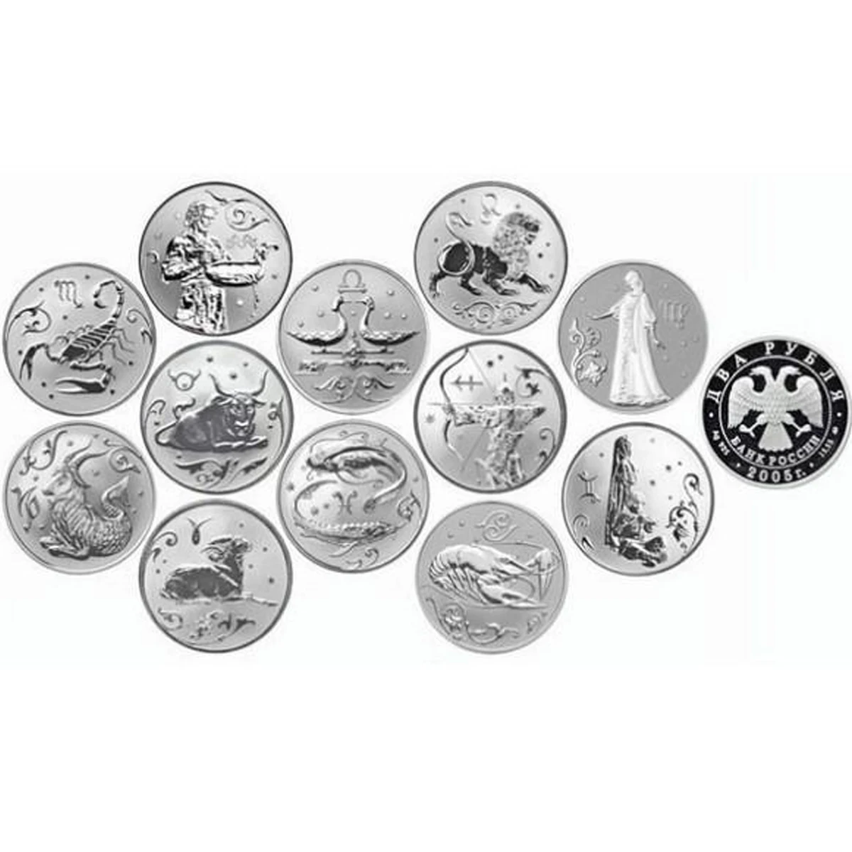 12PCS Russian Twelve Constellation Zodiac Silver plated Commemorative Coins Euro Astrology Lucky Love Souvenir Valentine's Gifts