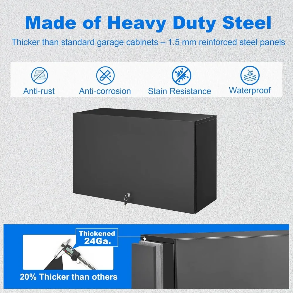 Wall-Mounted Metal Garage Storage Cabinet with Door, Adjustable Shelves, and Lockable Feature for Tool Organization