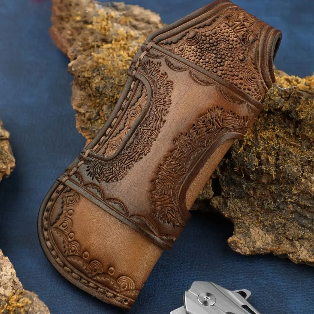 Brown Fold Knife Outdoor Carry Bag Two Layer Cowhide Scabbard Tool Leather Sheath Pocket Hunt Holder Camping Equipment Tool