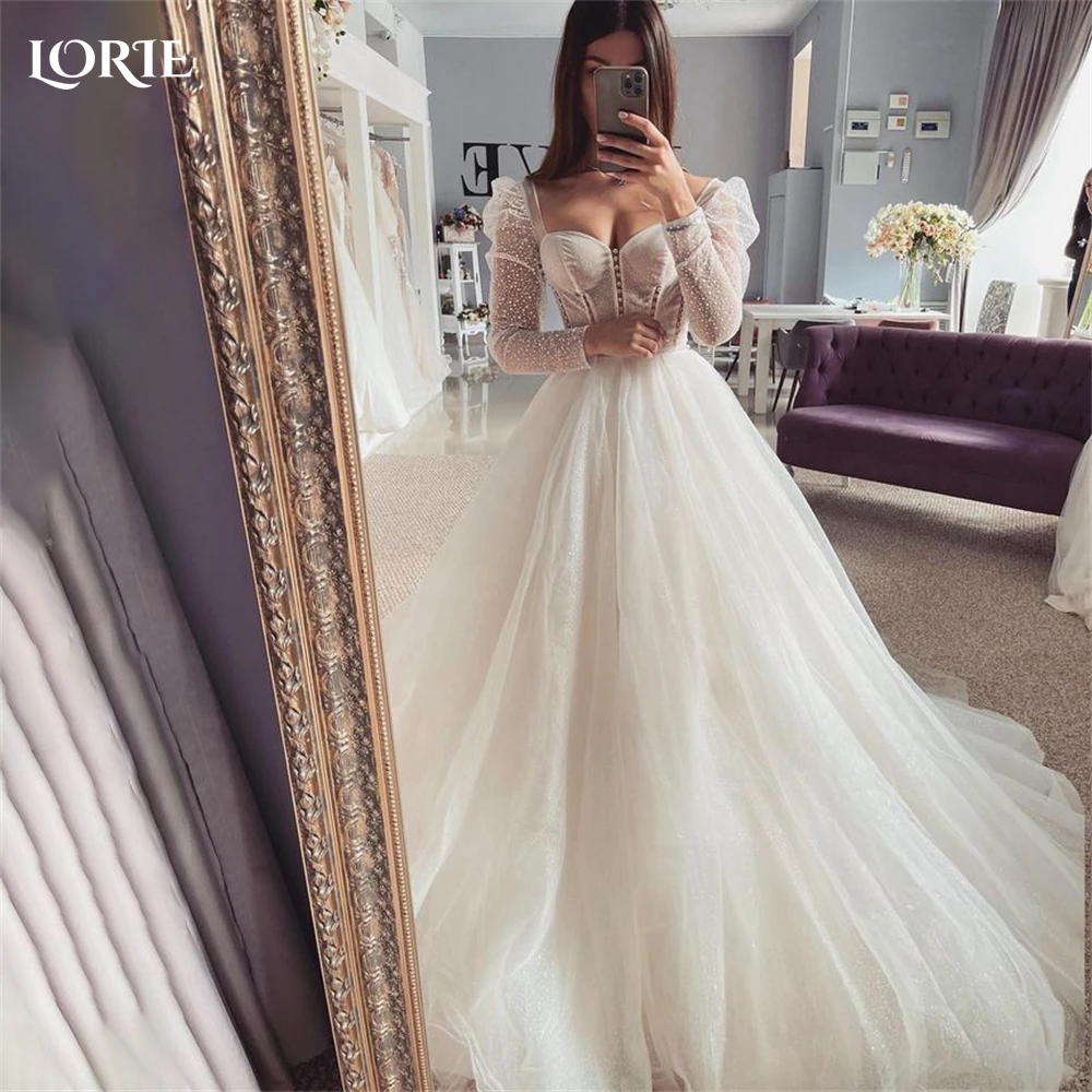 

LORIE Glitter Elegant Wedding Dresses V-Neck Cap Sleeves A-Line Tulle Bridal Gowns Princess Bride Dress vestidos de novia 2023