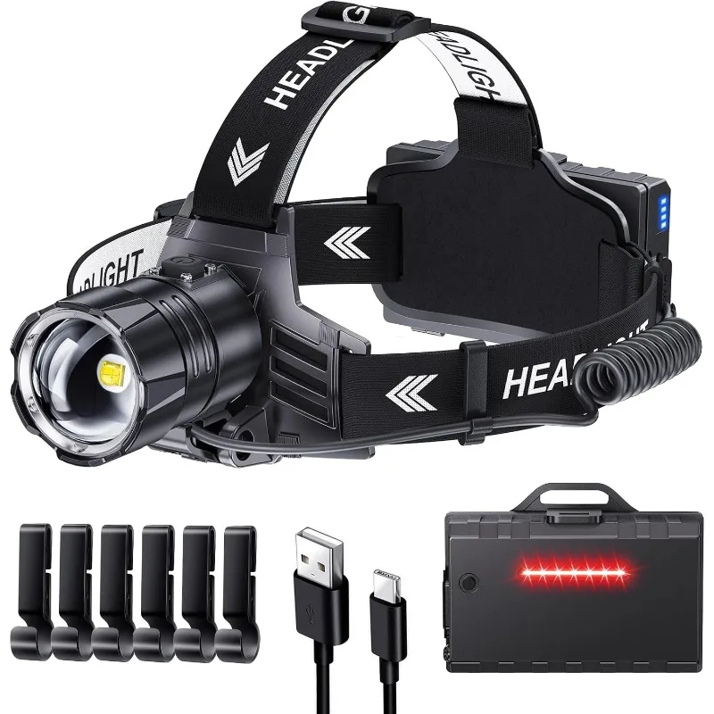 

Sinvimes 3000 Lumen LED Rechargeable Headlamp, 95H Long Battery Life Head Lamp with 5 Modes & IPX7 Waterproof & Zoomable, 120° A