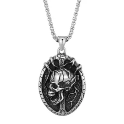 Retro Gothic Skull Alien Pendant Necklace Men's Trendy Alternative Halloween Jewelry