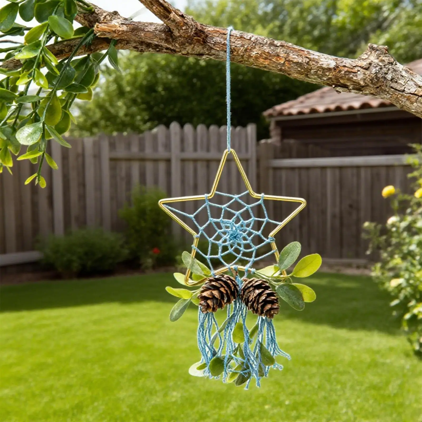 แหวนดักฝัน 4 ชิ้น รูปดาวห้าแฉก ของตกแต่งคริสต์มาส วงกลมโลหะรูปดาวห้าแฉกสำหรับตกแต่งบ้านในวันหยุด