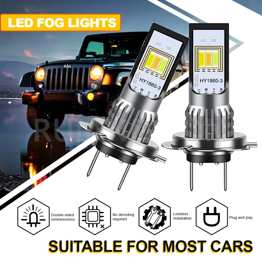 

RUIANDSION H1 H3 Car Headlight Bulbs DRL Fog Light LED H7 H11 Auto Fog Lamp 12-24V Daytime Driving Light For Car Truck SUV 2PCS