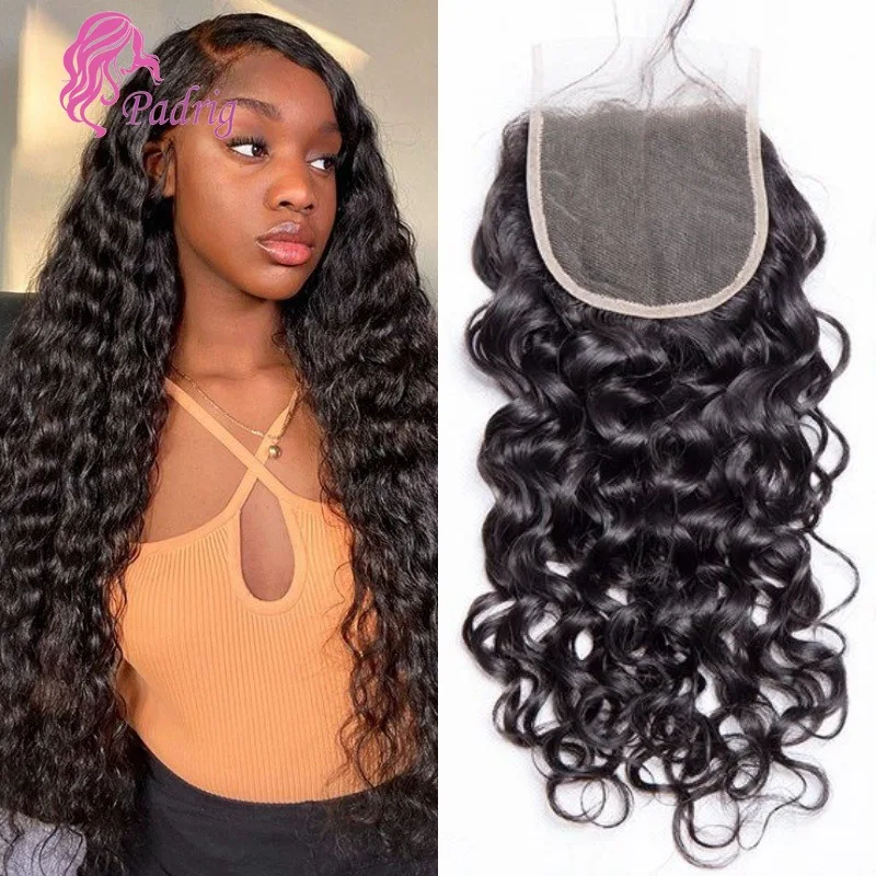 Water Wave Human Hair 4x4 Transparent Lace Closure Natural Color 150% Density 10-20 Inch Indian Virgin Hair Full End Pre-Plucked