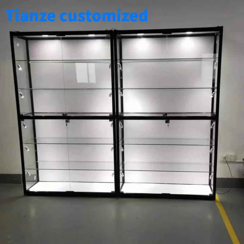 (customized)Multi-function Store Use Showcase With Adjustable Shelves FullCommercial Tempered Glass Led Display Cabinet