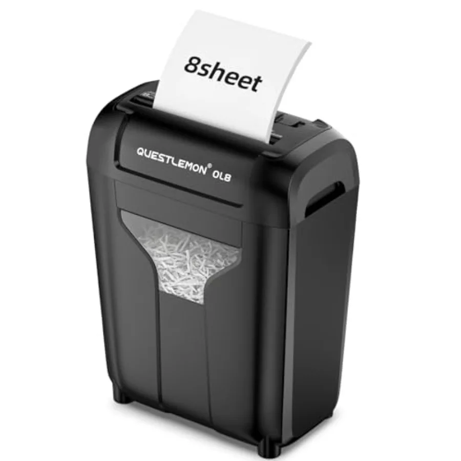 

Home-use 8-sheet paper shredder with cross-cut P-4 security, quiet operation under 58 dB OL8,4-gallon bin, handles credit cards