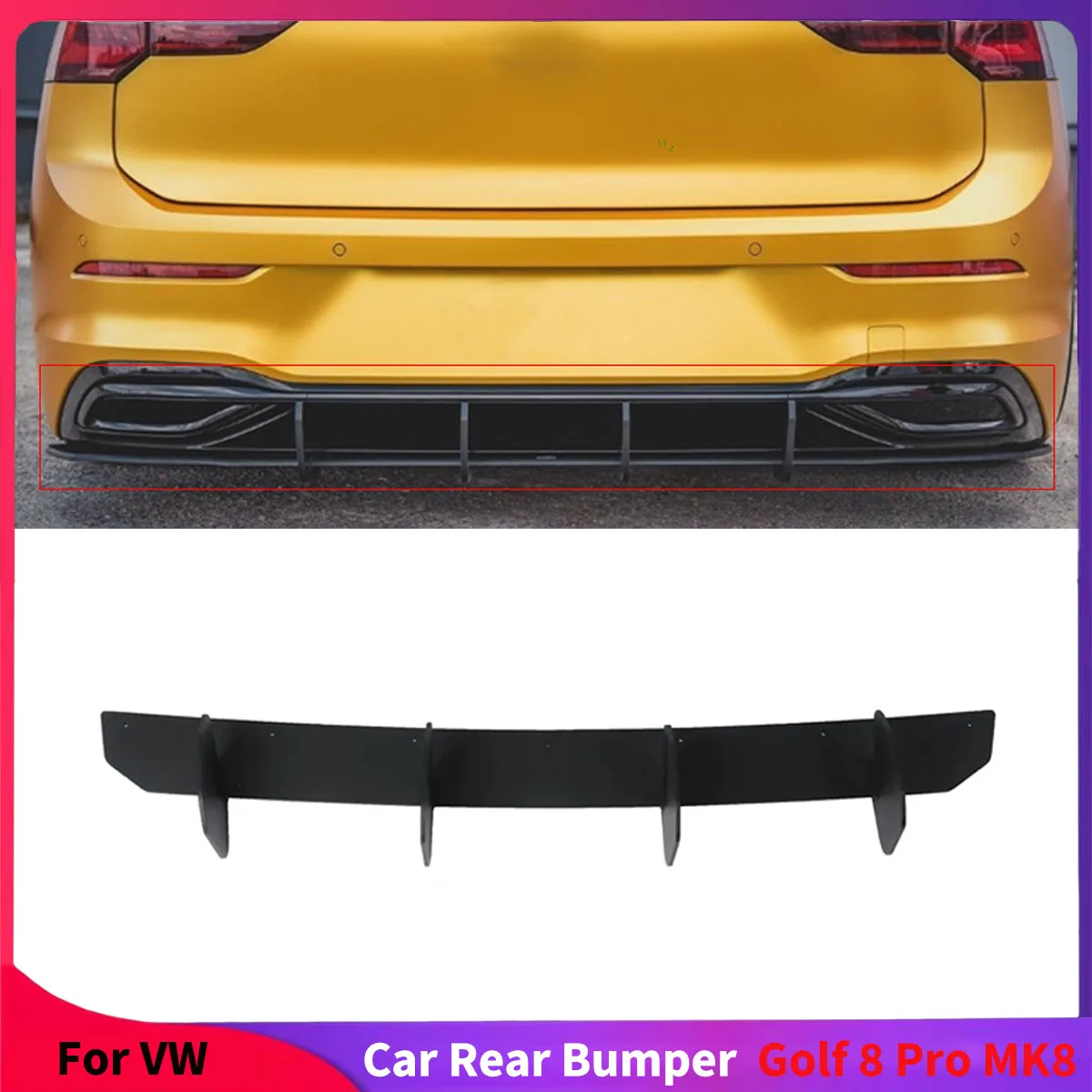 For VW Golf 8 Pro MK8 2021+ Car Rear Bumper Lip Body Kits Diffuser Lower Spoiler Guard Protector Cover Accessories Tuning