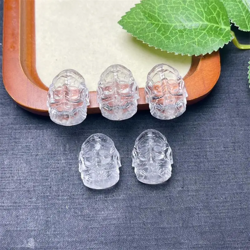 5PCS Natural Clear Quartz Ganesha Carving Healing Reiki With Hole Fashion Fengshui Jewelry Gemstone Gift 24MM