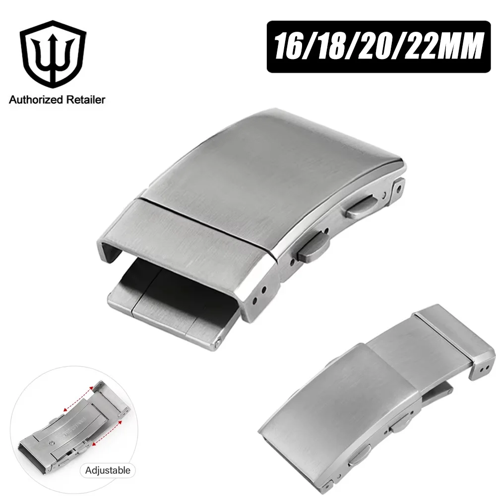 Watchdives 20mm 22mm Stainless Steel Watchband Buckle Brushed Extendable 16mm 18mm Adjustable Watch Buckle Double Push Button