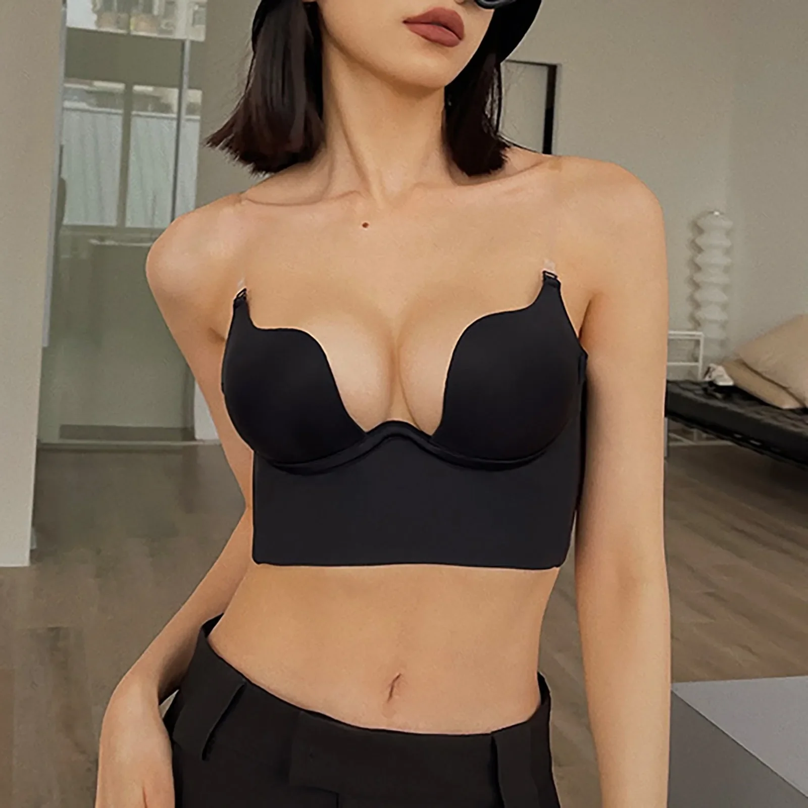 

Women Lingerie U Backless Bras Underwear Solid Low Back Bras U Shape Deep U Low Cut Push Up Bras Multiple Underwire Bra Intimate