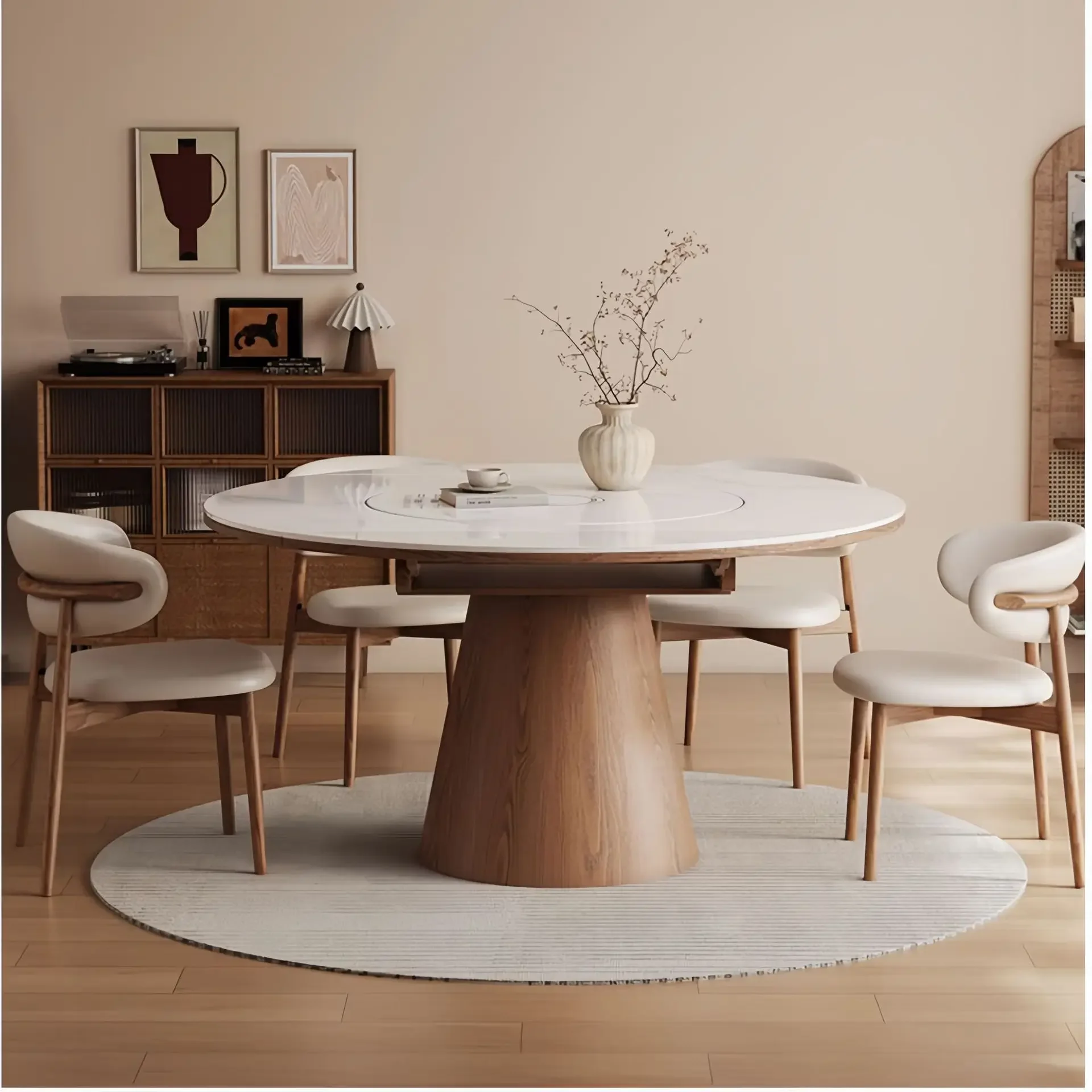 Smart, rock slab, dining table, home, retro, with induction cooker, automatic dish warming