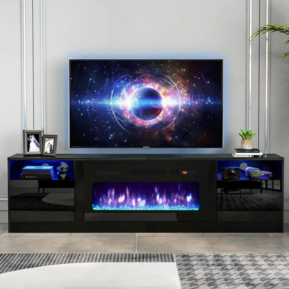 Fireplace TV Stand with Electric Fireplace, LED Light Entertainment Center with Texture, Highlight Storage Cabinet, TV Stands