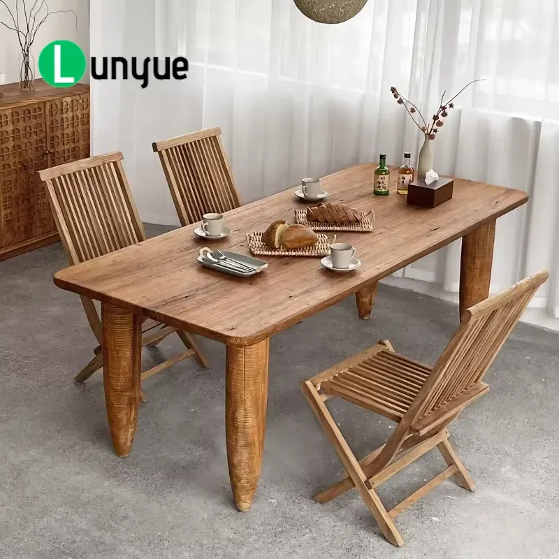 Solid Wood Rectangular Dining Table and Chair Set Eco Friendly Furniture for Family Home Hotel Accommodation