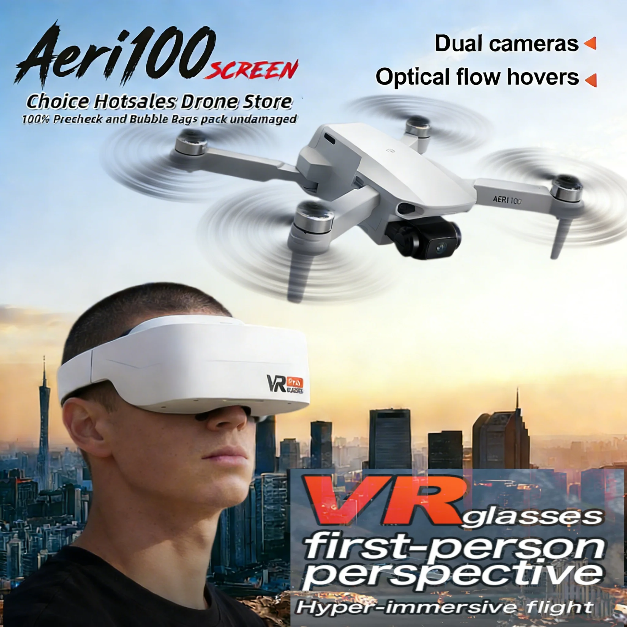 

Дрон Aeri100 с оптическим позиционированием по VR-технологии, бесщеточным двигателем, HD-аэрофотосъемкой, двойной камерой и пультом дистанционного управления