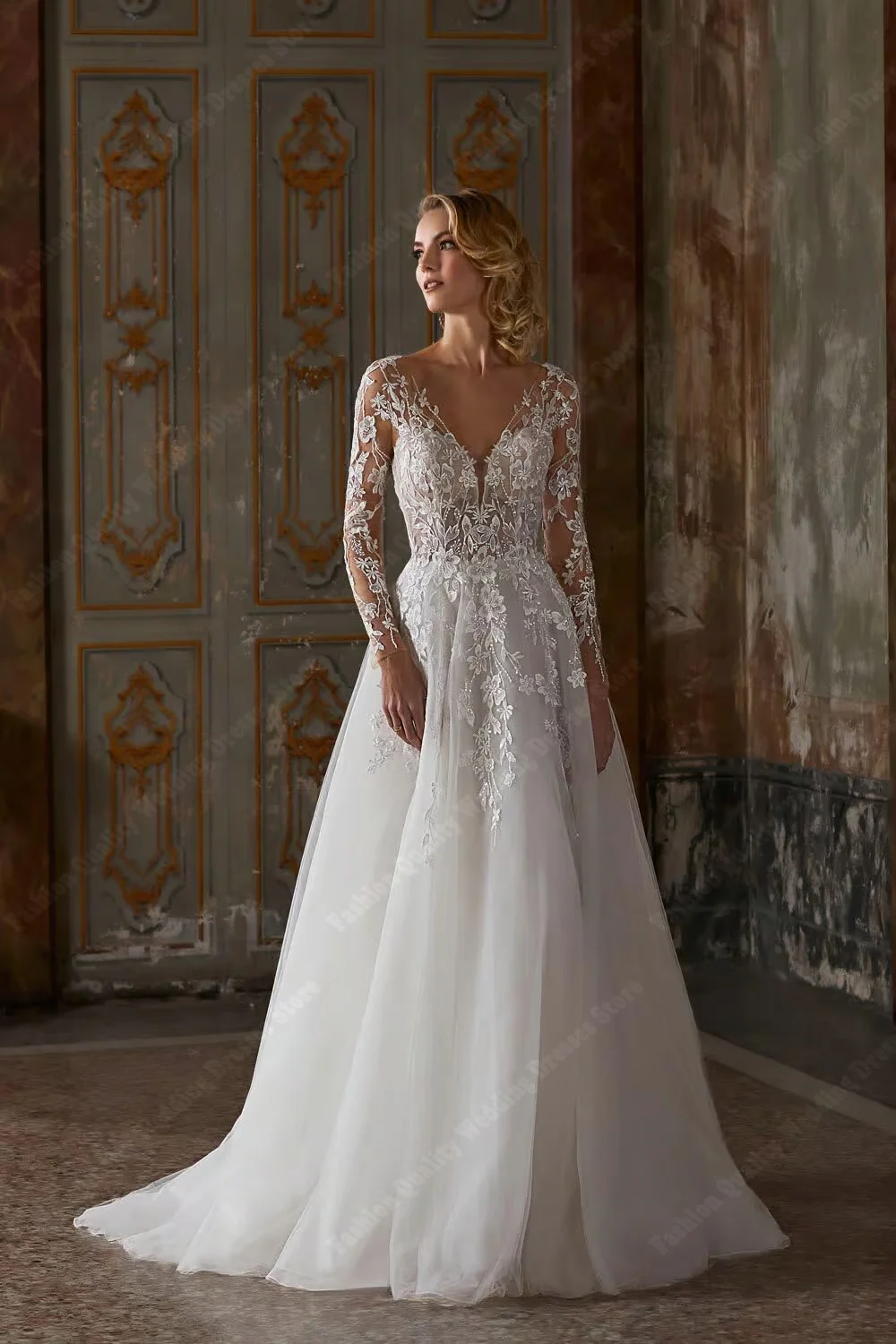 

Sweetheart Collar Long Sleeves Women Wedding Dresses A-Line Bride Gown Mopping Length Banquet Vestidos De Novias 2026 Customized