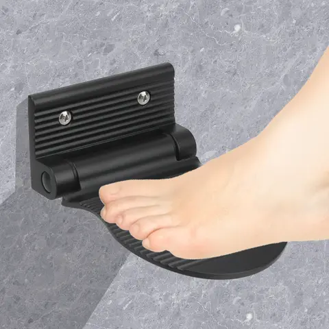 미끄럼 방지 발받침 욕실 레스트 받침대, 접이식 하드웨어 샤워 발판, 알루미늄 합금 신발 샤인 페달, 블랙/실버