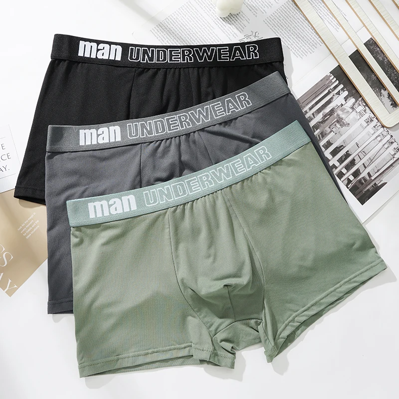 Man Underwear Fashion Solid Cotton Comfortable Breathable Boxers Men\'s Underpants Male Letter Panties Shorts Lingerie