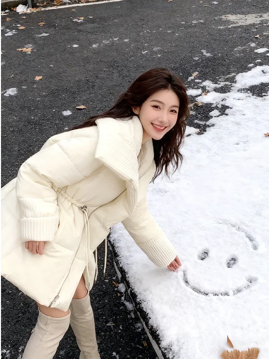 

Sli White Thiened, теплое хлопковое жакетное стеганое корейское зимнее пальто, женское модное свободное пальто на молнии