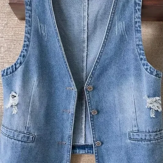 Spring Autumn Thin Denim Vest Women's Summer Denim Jacket Outside Wear Slim Waistcoat Female Top Chamarras Para Mujer Jeans Coat