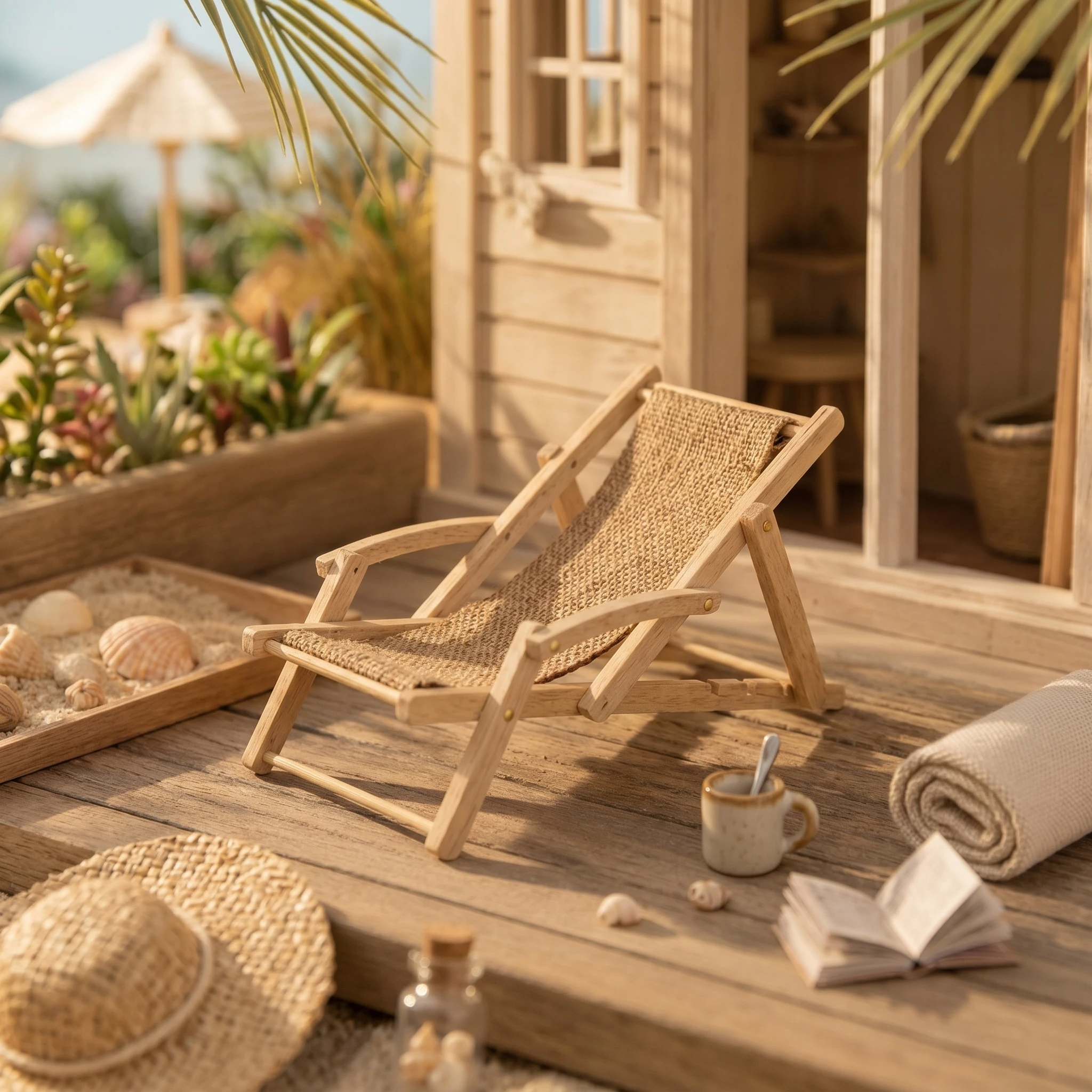 

Miniature Beach Chair Foldable Design Dollhouse Lounge Chair Decorative Decoration for Hobbyists, Miniature Scene