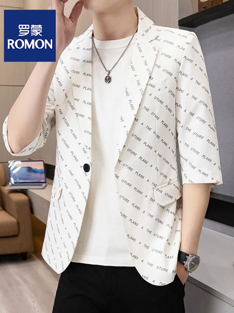 

Ultra-Light Thin Ice Silk Men's Summer Faion Ci Sle Slim Fit Mid-Sve Suit Casual Single-Breasted Button Decoration