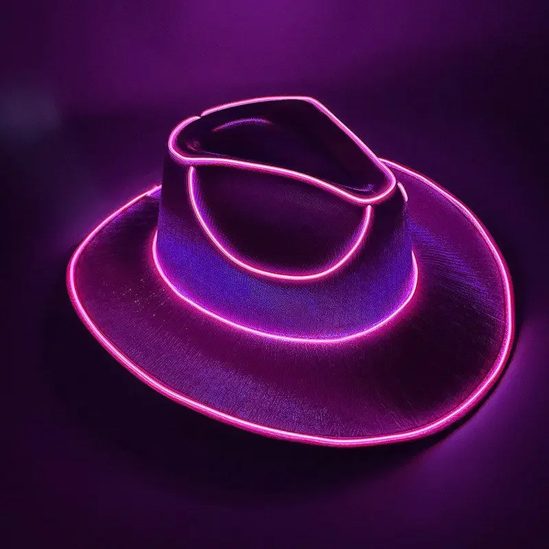 Glowing Light Bar Cap Wireless Disco Luminous Led Flashing Neon Western Cowboy Hat Bachelorette Party Supplies Bride Cowgirl Hat