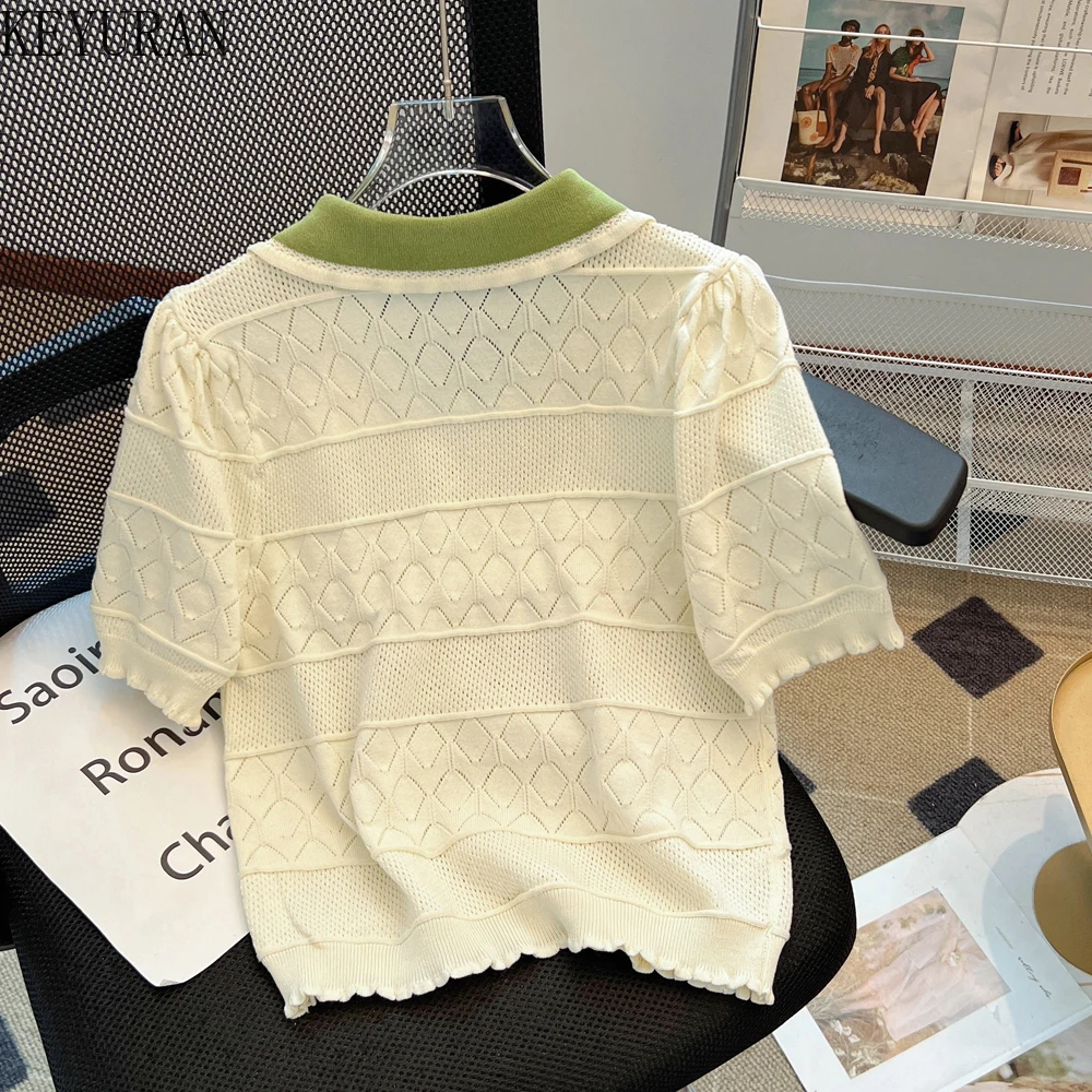 Summer French Sweet Hollow Out Embroidery Sweater Women Pullovers Vintage Korean Style Casual Loose Knitting Tops Female Jumpers