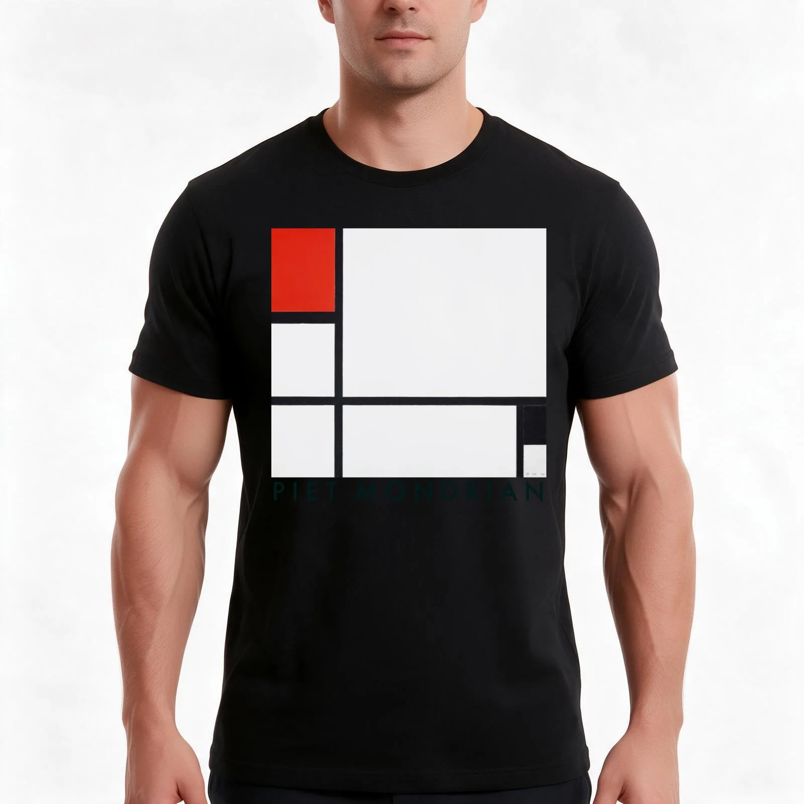 Piet Mondrian Composition No I With Red And Black (1922) Abstract Expressionist T-Shirt, Summer Casual Cotton Tee, 100% Cotton