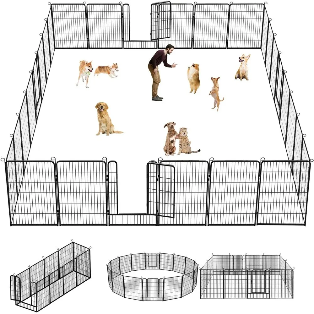 Dog Playpen 40 inch Height 34 Panels Heavy Duty Dog Fence Pet Playpen with Door Anti Rust Dog Exercise Pen with Lock