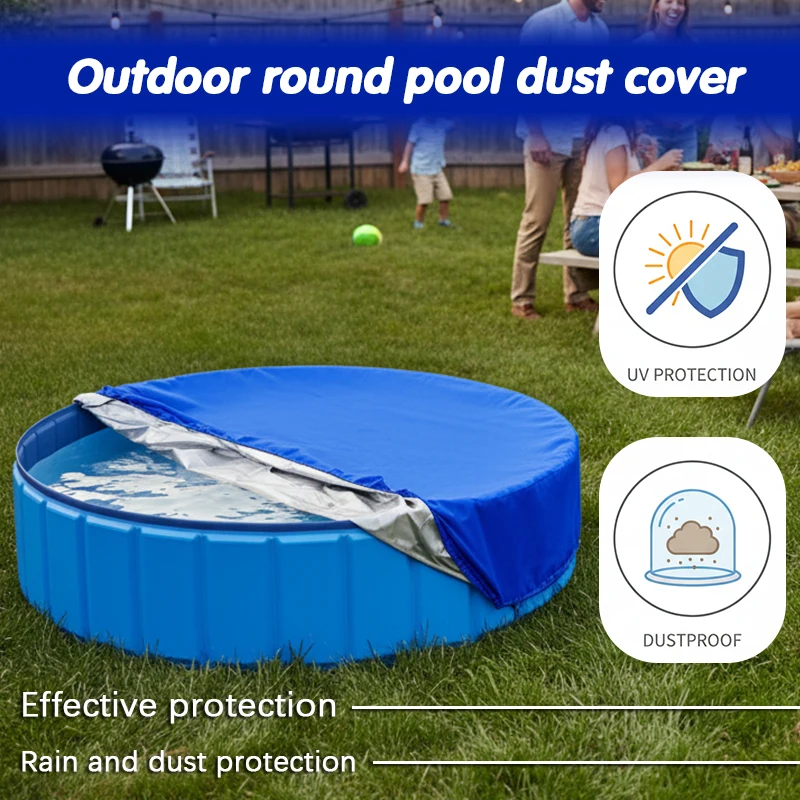 210D Blue Pool Cover Foldable Drawstring Round Waterproof Dustproof Oxford Fabric Washable Protection Pet Pool Supplies