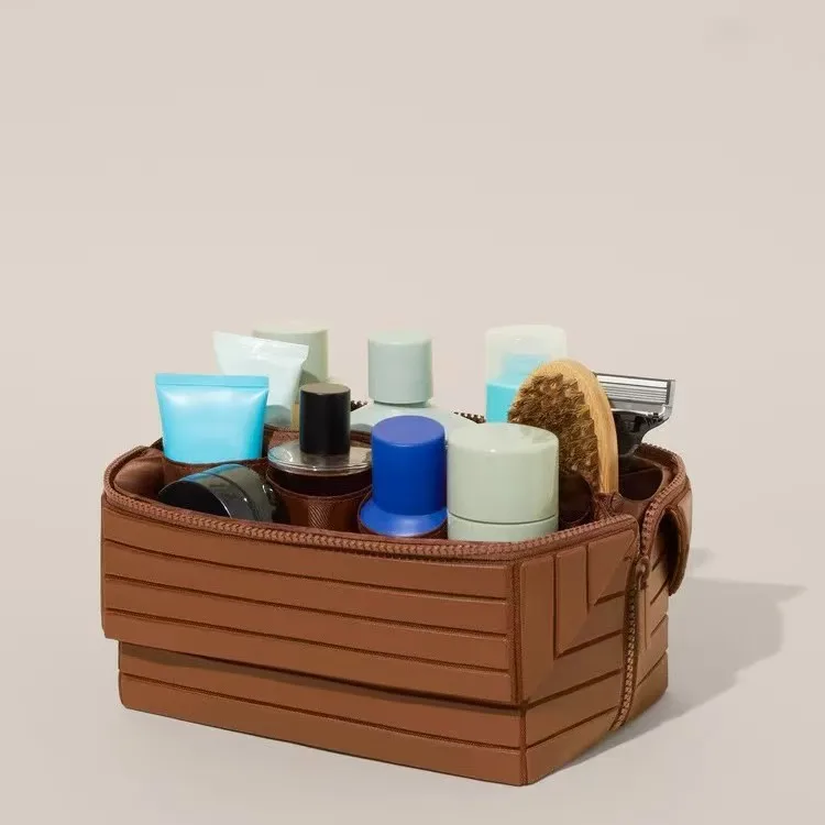 Sac de rangement Simple et pratique pour adultes, grande capacité, sac de maquillage 3D rayé pour les déplacements et les déplacements, sac à main léger et étanche en Pvc