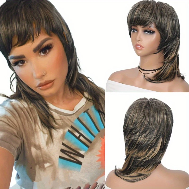 

Парик mullet, 12 дюймов, 150% цветов, плотность, парик с неповрежденными волосами, парик с короткими прямыми волосами вырезанными феями, парик для женщин, для ежедневного использования, машинное изготовление