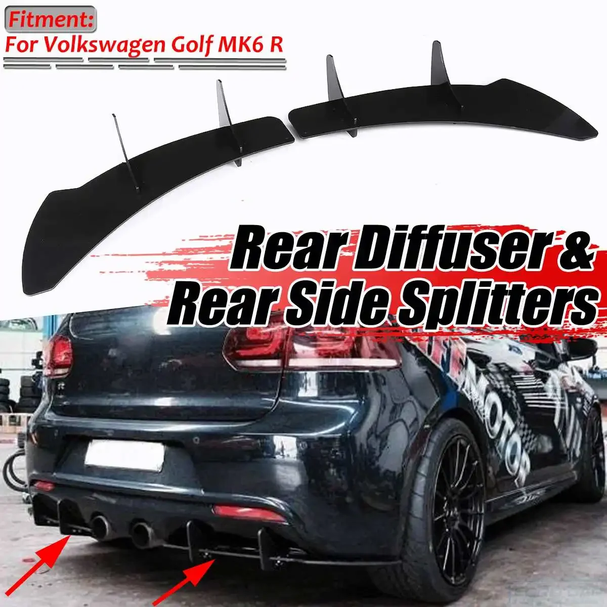 

High Quality Car Rear Bumper Splitter Lip Diffuser Spoiler Aprons Guard For Volkswagen For VW For Golf 6 MK6 GTI R20 Body Kit