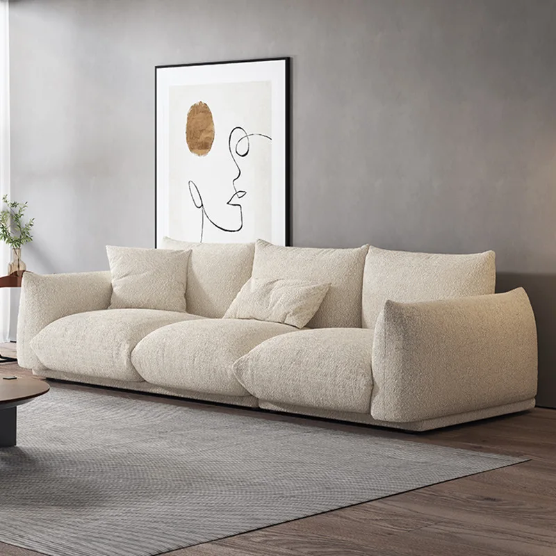 Cream fabric sofa Modern minimalist Nordic design wabi-sabi style bread sofa