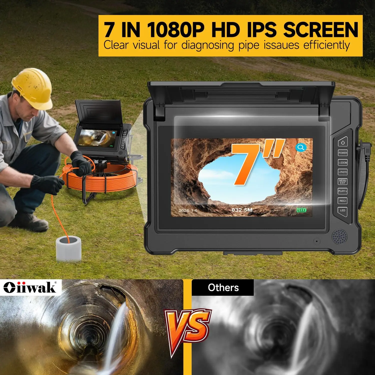 Sewer Inspection Camera with 18/23mm Probe 20X Zoom - AHD 1080P Sewer Camera with 32GB, Waterproof Endoscope Camera with 12 LEDS