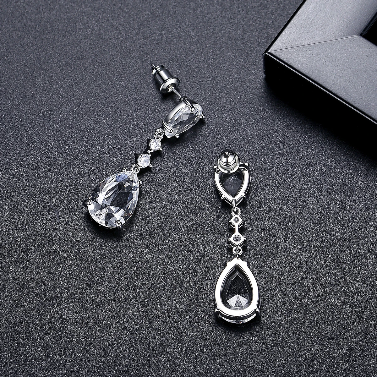 LUOTEEMI قطرة ماء أقراط متدلية من الزركونيا المكعبة للنساء براقة أنيقة براقة تصميم فاخر مجوهرات لحفلات الزفاف إكسسوار